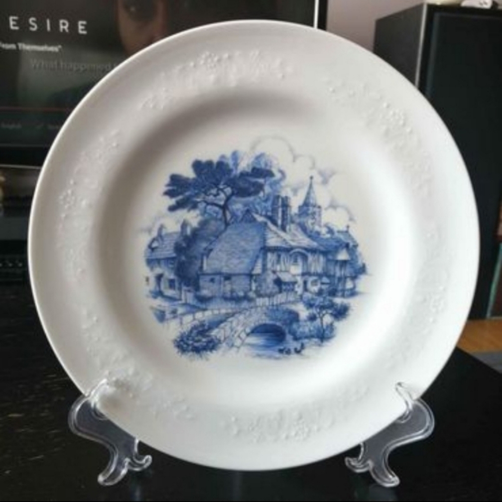 Vintage SCHERZER Bavaria Germany White Blue Transferware Decorative Plate